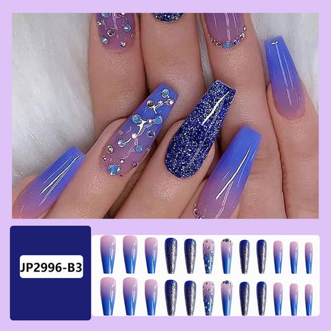 Beyprern Detachable Butterfly Rhinestone Ballerina False Nails Wearable Long Coffin Fake Nails Full Cover Nail Tips With Glue 24Pcs/Box