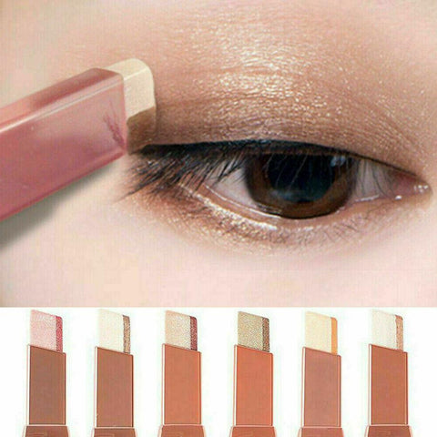 Beyprern 1Pcs Professional 2 In 1 Double Color Gradient Velvet Eye Shadow Stick Lazy Makeup Waterproof Lasting Shimmer Metallic Eyeshadow