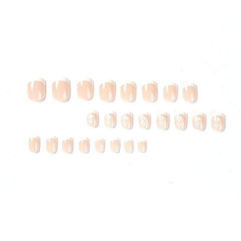 Beyprern 24Pcs White French Press On Nails Butterfly Stick On Nails Detachable Fake Nails Natural Look False Nails Full Cover For Women