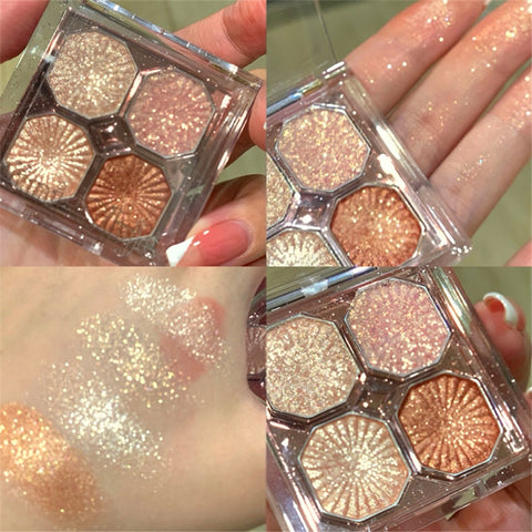 Beyprern Four-colors Pearly Eyeshadow Palette Bright Matte Shimmer Crystal Chandeliers Glitter Eyeshadow Long Lasting Pigment Cosmetics