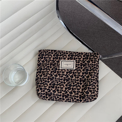 Beyprern New Leopard Print Cosmetic Bag Korean Women Plaid Cosmetic Pouch Large Capacity Female Travel Make Up Storage Bag Beauty Cases