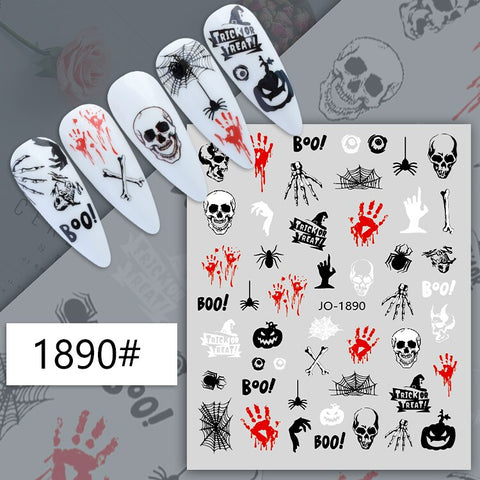 Beyprern Halloween Skull Nail Art Sticker Retro Floral Rose Skeleton Press On Nails 3D Decals Halloween Nail Sliders Decoration Manicure TRCA-726