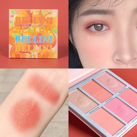 6 Colors Peach Blush Palette Highlight Powder Nose Shadow Silhouette Brighten Eyeshadow All-in-one Repair Long Lasting Makeup