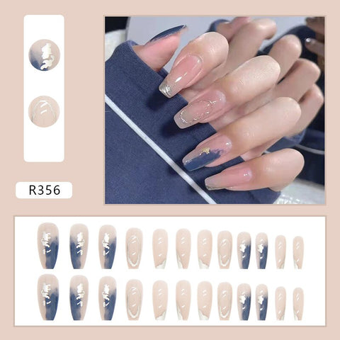 Long Coffin False Nails Heart Wearable Almond Purple Pink Fake Nail with glue French Flower Ballet Press On Nails Full Cover Tip