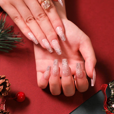 Beyprern Christmas gifts 24Pcs Christmas Exclusive False Nails Wearable Long Xmas Style Fake Nails Elk Snowflake Design Full Cover Press On Nail Tips