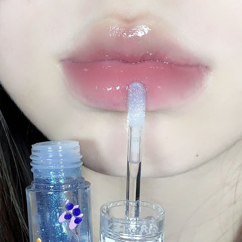 Beyprern Summer Mirror Glass Lip Gloss Lip Glaze Glitter Transparent Lip Oil Water Light Liquid Lipstick Non-sticky Lip Care Cosmetics