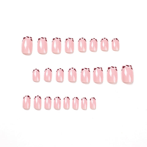 Beyprern 24Pcs French Leopard Print Fake Nails Long Square Press On Nails Set Pink Cute Design False Nails Art Manicure Reusable Nails