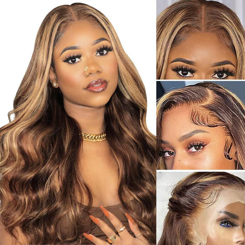 Beyprern 13X6 13X4 Highlight Wig Human Hair Body Wave Lace Front Human Hair Wigs 30 32 34 Inch HD Transparent Brazilian Lace Frontal Wigs