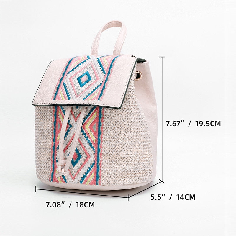 Easter  Fashion Embroidery Straw Women Backpack Rattan Designer Bags for Women 2022 Small Woven Shoulder Bag Bali Travel Beach Women Bag