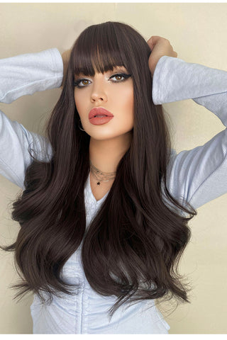 Cyber Monday Big Sales Natural Black Wigs Long Wavy Synthetic Wigs With Bangs For Women Cosplay Hair Big Wave Wig Heat Resistant Light Brown Wigs