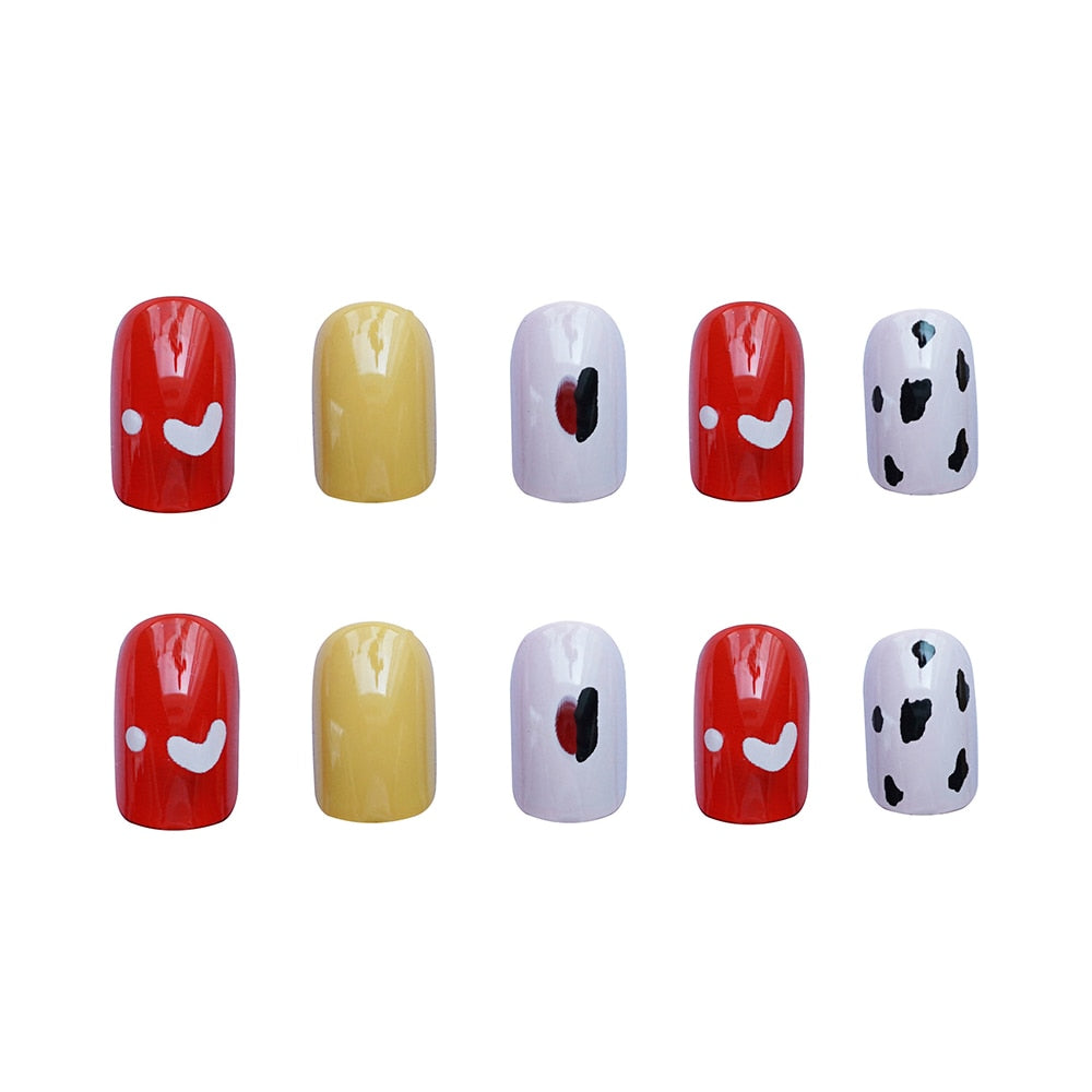 Easter  Press On Nails With Designs Acrylic Black Dots Fake Nails Sweet Style Short Paragraph Manicure Save Time Short Nails Fake