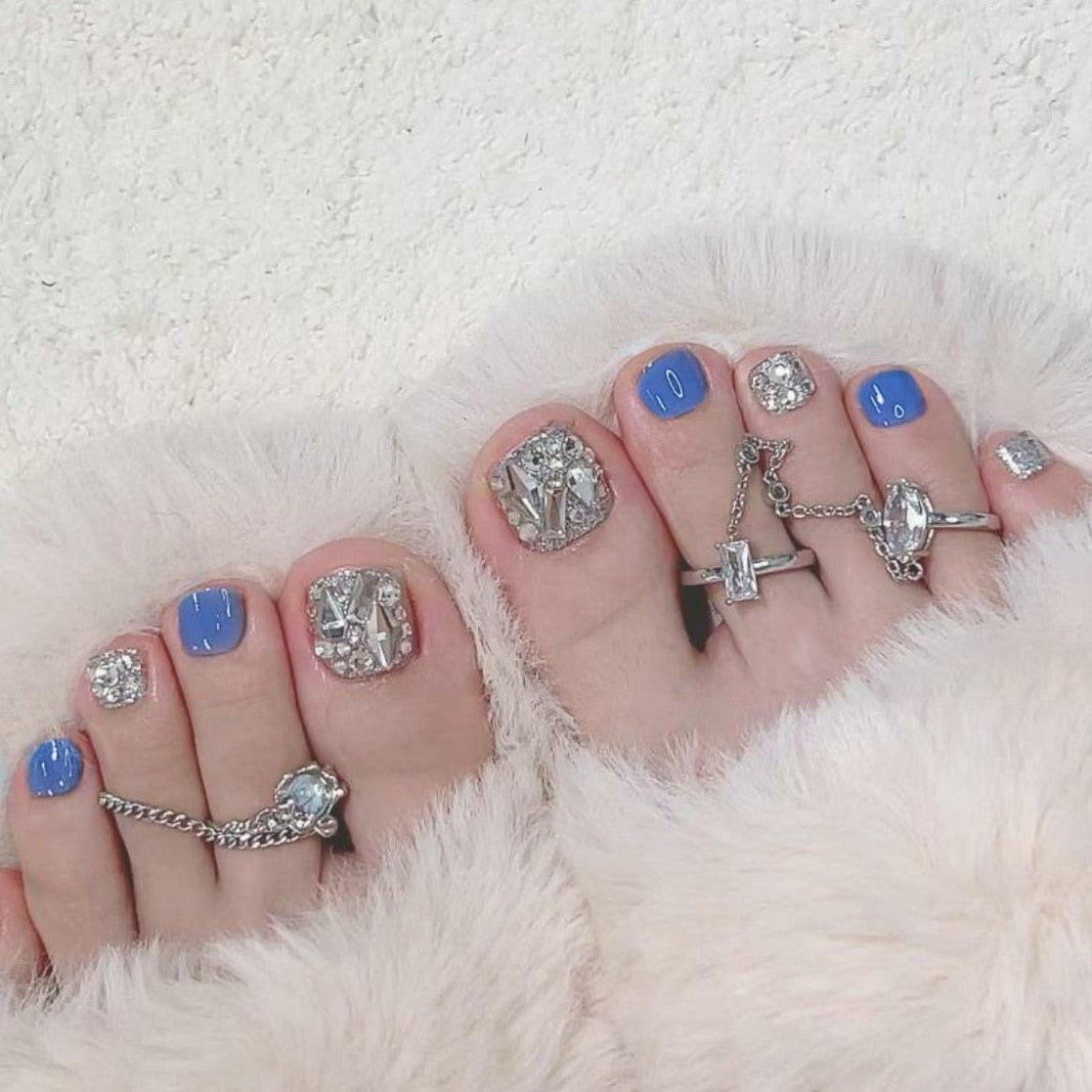 Thanksgiving Day Gift 2022 Summer Fake Toenails Stick On Nails Glitter Diamonds Faux Ongles Detachable Press On Feet Nails Manicure False Toenail Tips