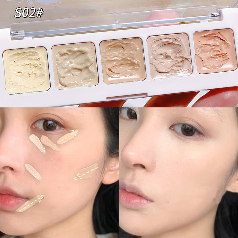 5 Colors Concealer Plate Makeup High Coverage Moisturize Covers Waterproof Longstay Lightweight Creamy Texture Contour Palette