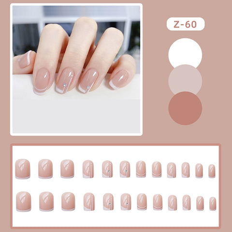 Fake Nails French Manicure 24Pcs Glossy Wearable False Nail White Minimalist Fake Nail For Women And Girl TY