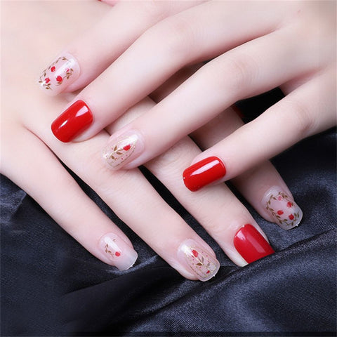 Fashion Short Square False Nails Chinese red Removable Nail Finished Products Nail Patch Fake Nails