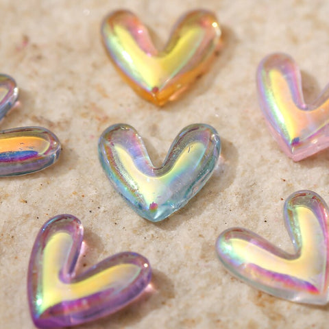 Beyprern 50Pcs Nail Art Accessories Aurora Letter V Laser Love Heart Transparent Colorful Nails Decorations DIY 3D Resin Manicure Charms