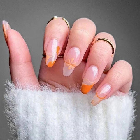 Beyprern 24Pcs French Stiletto Fake Nails With Design Detachable Almond False Nails Wearable Full Cover Nail Tips Press On Nail