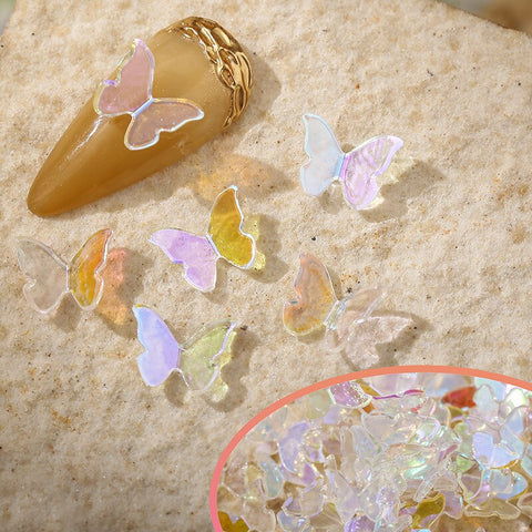 Beyprern 100Pcs Nail Art Accessories 3D Painted Printing Glossy Little Butterflies Nail Decorations DIY Resin Manicure Charms Supplies