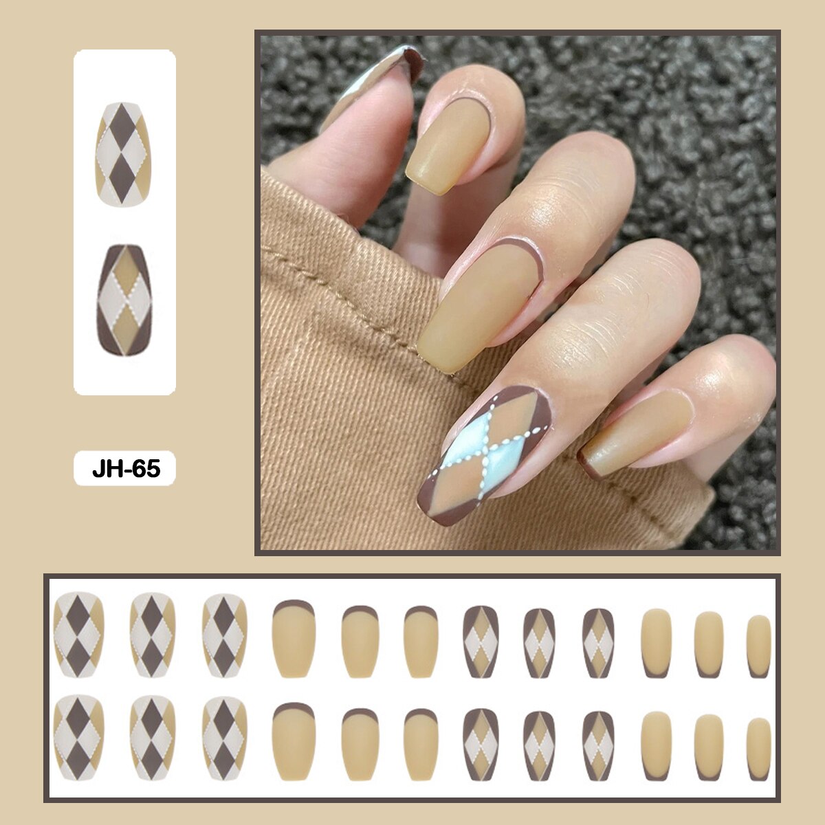 Graduation gifts 24pcs/box  Lovely Checked-pattern Press On Nails Full Cover Fake Nails With Glue Long Wearable False Nails WIth Wearing Tools