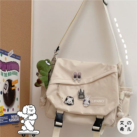 Beyprern Large Capacity Shoulder Bag Japanese Harajuku Retro Work Clothes Mailman Bag Youth Student Messenger Bag Crossbody Bags