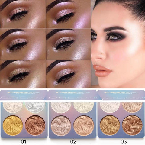 4 Colors Highlighter Powder Glitter Palette Long Lasting Makeup Face Glow Contour Shimmer Illuminator Highlight Cosmetic