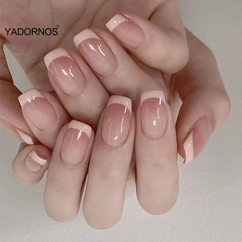 Easter  24PCS short stick on nails  Gradient Pink Sweet Style Full Coverage Nails Finished Nails Piece Removable pressed on nails