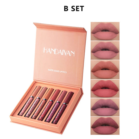 Beyprern 6 Colors/Set Fashion Lip Gloss Sets Natural Moisturize Waterproof Velvet Liquid Lipstick Gift Box Exquisite Lip Makeup