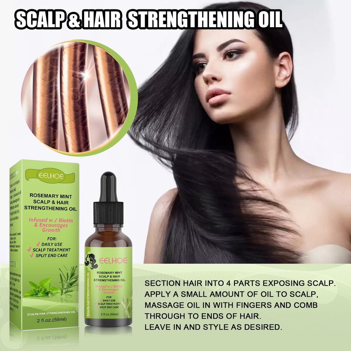 Beyprern Rosemary Mint Scalp Hair Strengthening Essence Thick Long Hair Growing Split End Care Products Anti Loss Growth Essential Oil