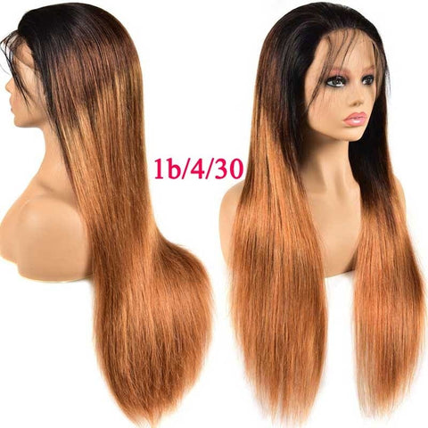 Beyprern 30 32 34 36 Inch Ombre Straight Lace Front Wig 13X4 Human Hair Lace Front Wigs 1B/4/27 1B/4/30 Honey Blonde Colored Straight Wig