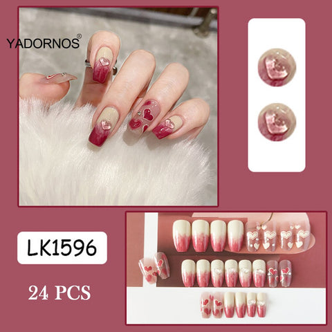 Press On Nail Tips Gradient Heart Sweet Full Cover Fake Nail Tips For Women Girl 24pcs Artificial Nails Jelly Gel  Item