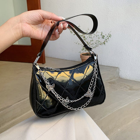 Christmas gifts Fashion Women Butterfly Chain Shoulder Underarm Bags Casual Ladies Pure Color Small Purses Handbags Elegant PU Leather Hobo Bags
