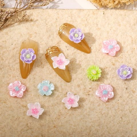 Beyprern 50Pcs Nail Art Charms Flowers Chinese Style Highlight Colorful  For Nail Decorations DIY Stereoscopic Resin Manicure Accessories