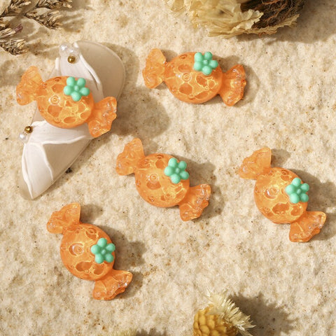 Beyprern 50Pcs Nail Art Kawaii Accessories 3D Cute Flower Candy For Nail Decorations Green/Orange/Pink/Blue Etc.DIY Resin Manicure Charms