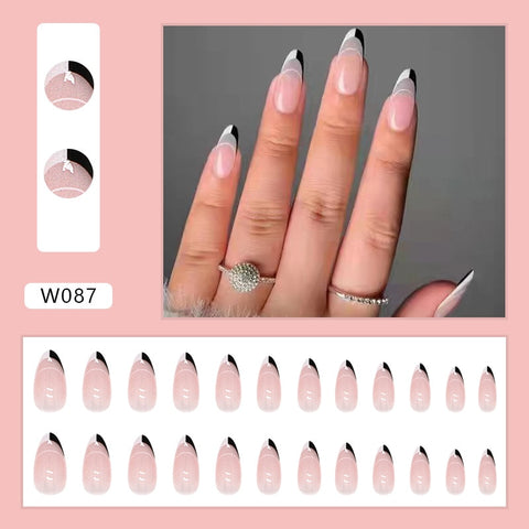 Beyprern 24Pcs Ballerina Stick On Nails Beauty Manicure Almond Press On Nails Designed False Nails Full Cover French Coffin Nail Tips