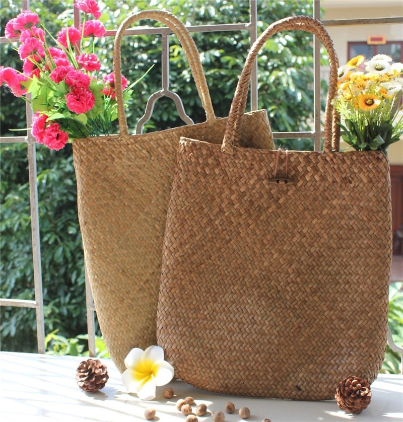2022 Casual Fashion Women Summer Straw Large Tote Bag Beach Shoulder Bag Handbag Handmade Basket Storage Shopping Bag