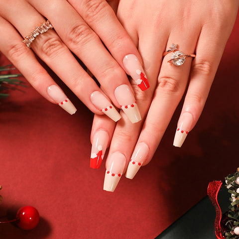 Beyprern Christmas False Nails Gift 24Pcs Full Cover Press On Nails Holiday Nail Art Detachable Ballerina Almond Artificial Fingernails