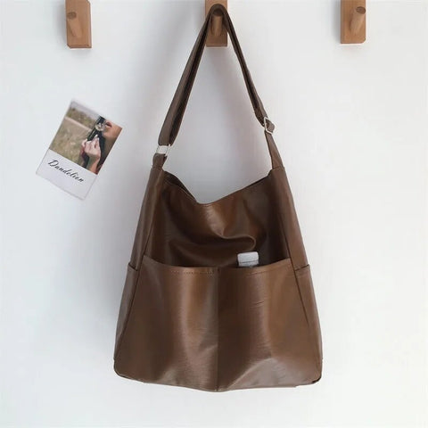 Women's Bag soft PU leather Retro shoulder Bag Fashion versatile tote bag large capacity School Bag