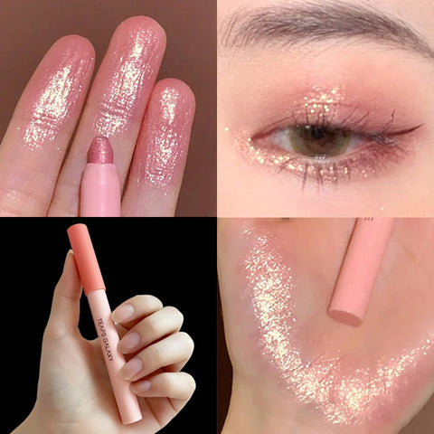 Beyprern Diamond Glitter Eyeshadow Liner Pencil Face Makeup Highlighter Long Lasting Matte Pink Silkworm Champagne Gold Eyeliner Pen
