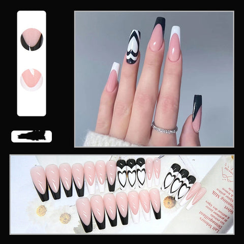 Christmas gifts 24Pcs French False Nails Heart Design Press On Nails Artificial Fake Nails Set Glitter 3D Full Cover Nail Tips For Professional