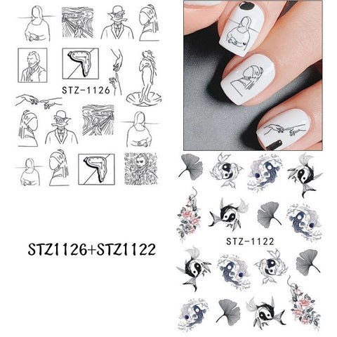 Beyprern Dragon Snake Nail Sticker Chinese Style Nail Water Transfer Slider Abstract New Year Character Decal Manicure SASTZ1114-1137-1.