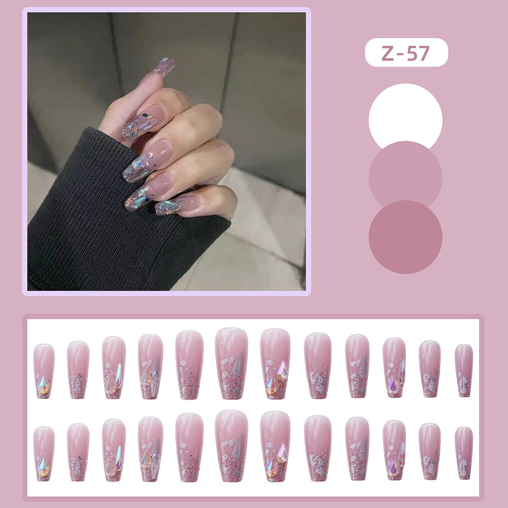 Easter  24PCS Press On Nails Korean Purple Fake Nail Sweet Style Long Paragraph Manicure Save Time False Nail Acrylic Nail Stickers