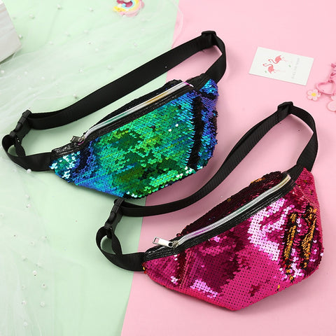 New Brand PU Waist Bag Female Belt Glitter Sequin Waterproof Chest Handbag Unisex Fanny Pack Ladies Waist Pack Belly Bags Purse