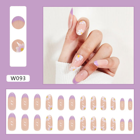 Beyprern 24Pcs Ballerina Stick On Nails Beauty Manicure Almond Press On Nails Designed False Nails Full Cover French Coffin Nail Tips