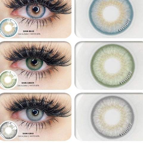 Beyprern 2Pcs Color Contact Lenses SIAM Contact Color Lens Eyes Lenses For Eyes Natural Color Lenses With Contact Case