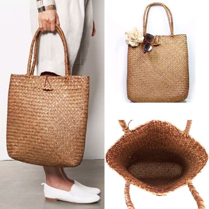 2022 Casual Fashion Women Summer Straw Large Tote Bag Beach Shoulder Bag Handbag Handmade Basket Storage Shopping Bag