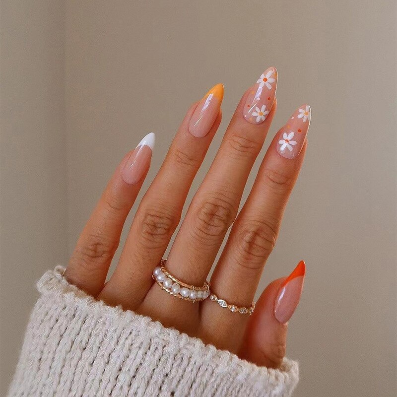 24pcs Press on French Nails With Jelly Glue Removable Press On Nails with Designs Paragraph Fashion Manicure Free Shipping Item