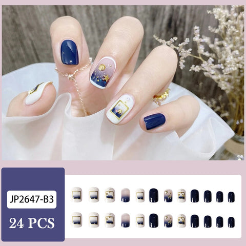 Easter  24PCS Press On Nails Korean Gradient Blue False Nail Girls French Style Save Time Short Press On Nail Acrylic Nail Stickers