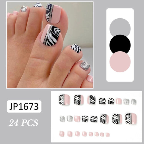 Thanksgiving Day Gift 24Pcs Fake French Toenails With Glue Type Removable Square Short Paragraph Nude Color Fashion Manicure False Toenails Press On D