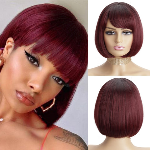 Black Friday Big Sales Synthetic Wigs Short Bob Wig With Bangs For Women Ombre Black Red Blonde Pink Lolita Cosplay Party Natural Hair Roll Inward
