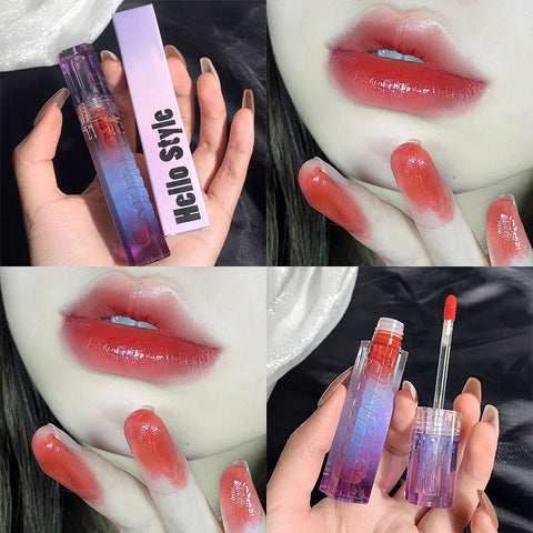 Beyprern Purple Glass Water Mirror Lip Glaze Lipstick Waterproof Long Lasting Moisturizing Lip Gloss Colorful Shine Lip Care Makeup